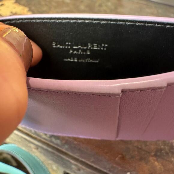 YSL Lavender Lilac Leather Card Case Laurent Authentic CoA - Picture 2 of 5